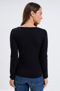 Women's Black Cotton Crew-Neck Long-Sleeve T-Shirt