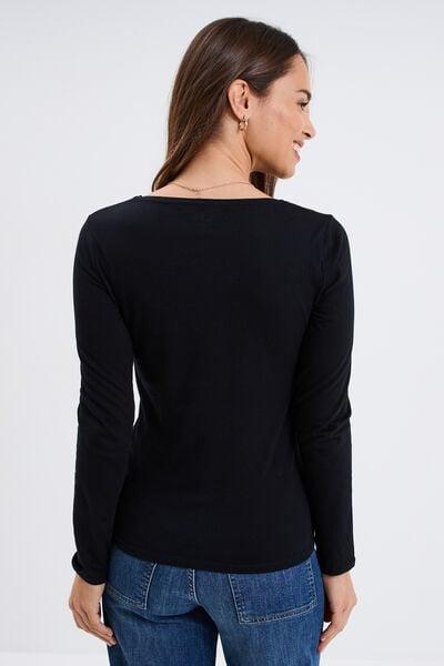 Women's Black Cotton Crew-Neck Long-Sleeve T-Shirt