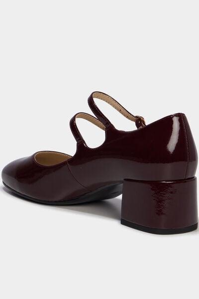 Women's Burgundy Patent Double-Strap Mary Jane Heels