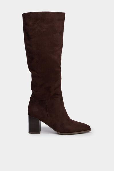 Women's Dark Brown Suede Block-Heel Knee-High Boots