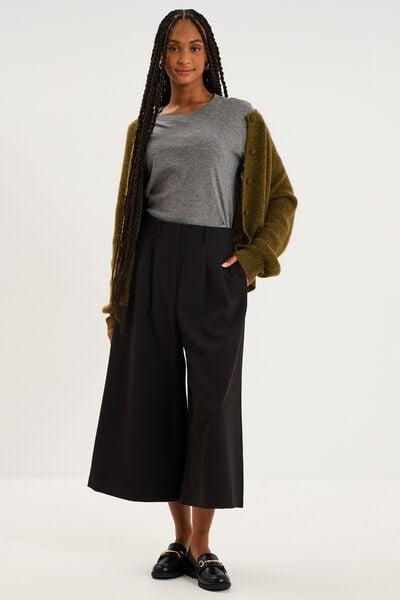 Women's Black High-Waist Wide-Leg Culottes