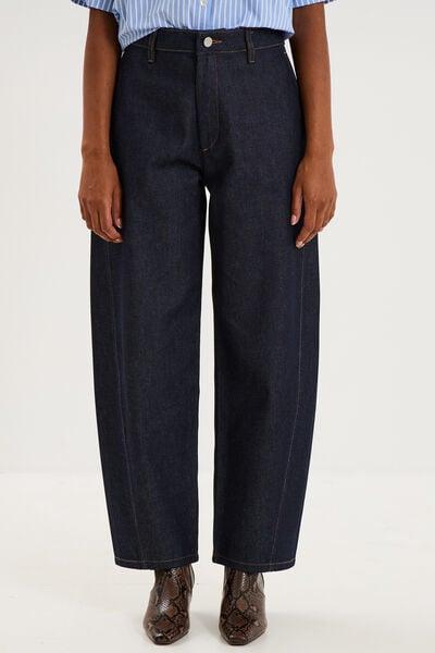 Women's High-Waist Raw Denim Barrel Jeans