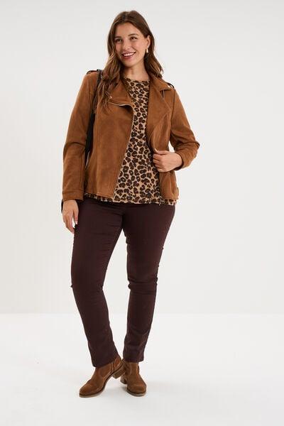 Women's Dark Brown High-Waist Stretch Straight Pants
