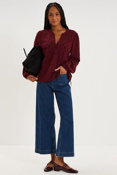 Women's Dark Stone Wide Cropped Patch-Pocket Jeans