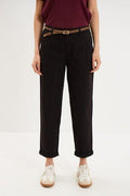 Women's Black Regular Chino Pants with Woven Belt