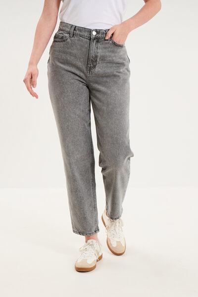 Women's Light Grey Wash High-Waist Cropped Mom Jeans