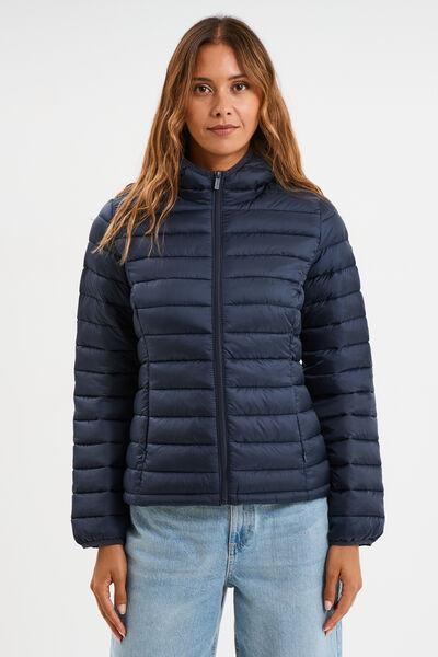Women's Navy Lightweight Hooded Water-Repellent Puffer
