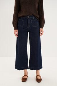 Women's Raw Denim Wide Cropped Patch-Pocket Jeans
