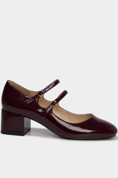 Women's Burgundy Patent Double-Strap Mary Jane Heels