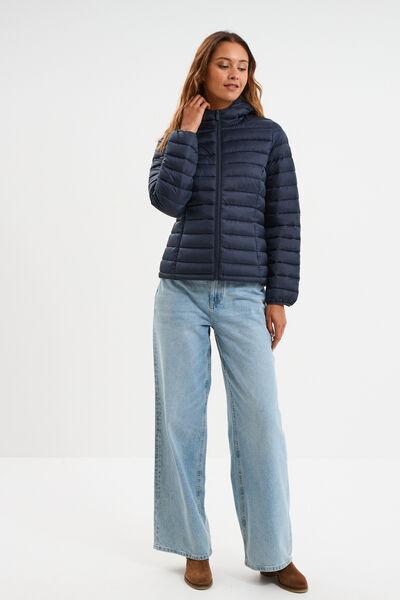 Women's Navy Lightweight Hooded Water-Repellent Puffer
