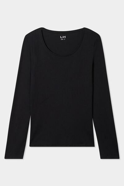 Women's Black Cotton Crew-Neck Long-Sleeve T-Shirt