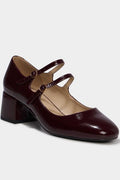 Women's Burgundy Patent Double-Strap Mary Jane Heels
