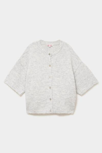 Women's Light Grey Short-Sleeve Buttoned Cardigan