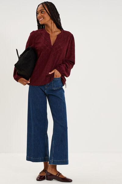 Women's Dark Plum Broderie Anglaise Long-Sleeve Blouse