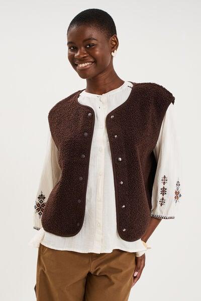 Women's Dark Brown Fleece-Effect Sleeveless Gilet