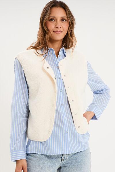Women's Ecru Fleece-Effect Sleeveless Gilet