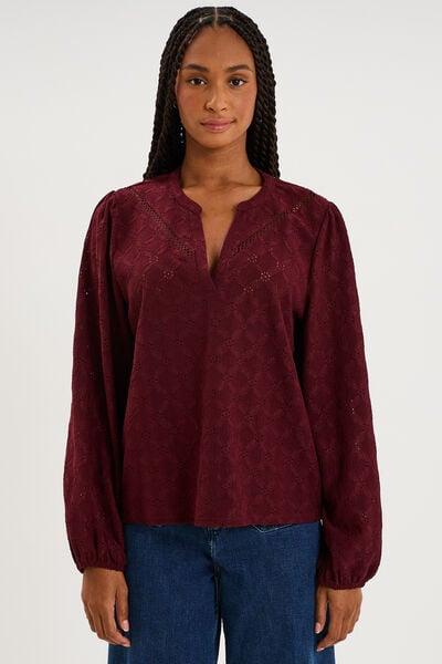 Women's Dark Plum Broderie Anglaise Long-Sleeve Blouse