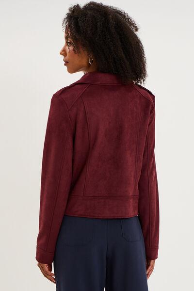 Women's Dark Burgundy Fitted Suedette Biker Jacket