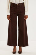 Women's Dark Brown Cropped Wide-Leg Pants