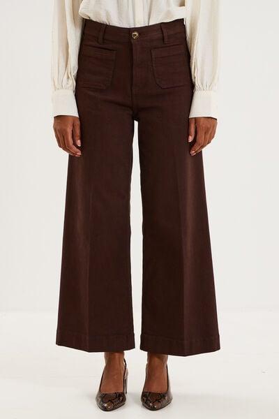 Women's Dark Brown Cropped Wide-Leg Pants