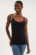 Women's Black Adjustable-Strap Cotton Camisole Tank Top