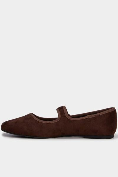 Women's Dark Brown Suede Mary Jane Ballet Flats