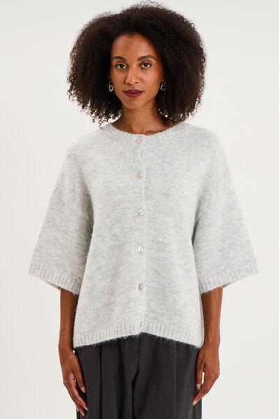 Women's Light Grey Short-Sleeve Buttoned Cardigan