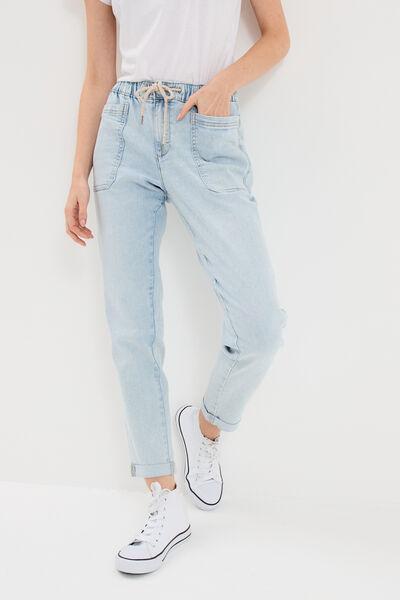 Women's Triple Stone Elasticated-Waist Cropped Straight Jeans