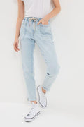 Women's Elasticated-Waist Cropped Straight Jeans