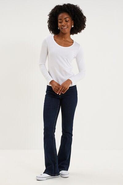 Women's White Cotton Long-Sleeve Crew Neck Tee