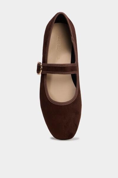 Women's Dark Brown Suede Mary Jane Ballet Flats
