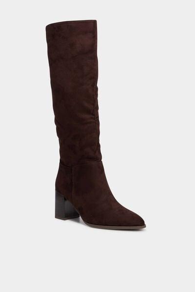 Women's Dark Brown Suede Block-Heel Knee-High Boots