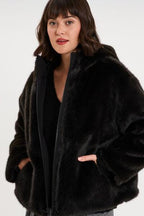 Women's Black Reversible Faux-Fur Hooded Parka