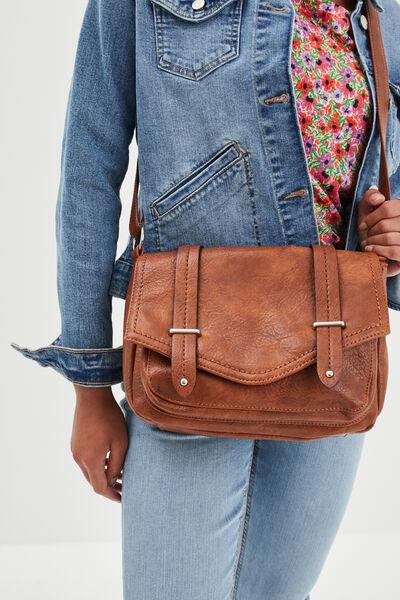 Women's Cognac Brown Satchel Bag with Shoulder Strap