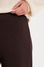 Women's Dark Brown Elasticated-Waist Fluid Wide-Leg Pants