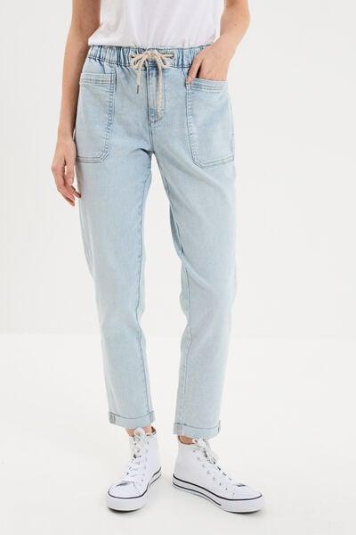 Women's Elasticated-Waist Cropped Straight Jeans