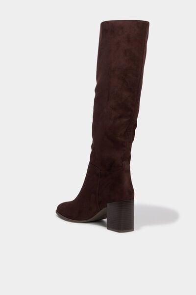 Women's Dark Brown Suede Block-Heel Knee-High Boots