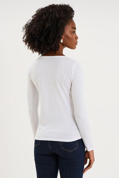 Women's White Cotton Long-Sleeve Crew Neck Tee