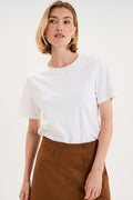 Women's White Cotton Short-Sleeve Crew-Neck T-Shirt