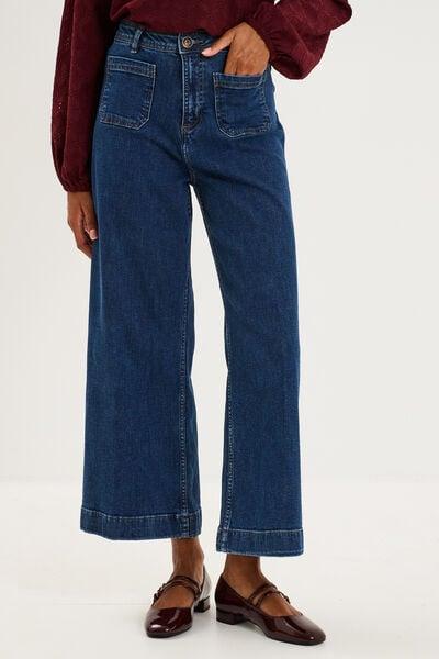 Women's Dark Stone Wide Cropped Patch-Pocket Jeans