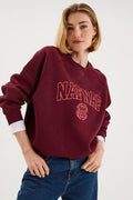 Women's Burgundy Oversize Embroidered Logo Sweatshirt