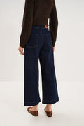 Women's Raw Denim Cropped Wide-Leg Jeans with Patch Pockets