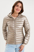 Women's Gold Lightweight Water-Repellent Hooded Puffer Jacket