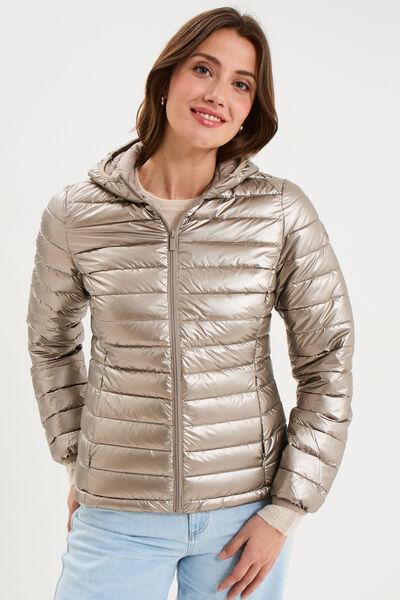 Women's Gold Lightweight Hooded Water-Repellent Puffer