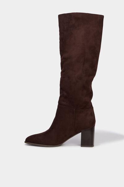 Women's Dark Brown Suede Block-Heel Knee-High Boots