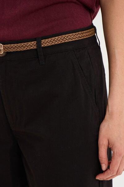 Women's Black Regular Chino with Woven Belt