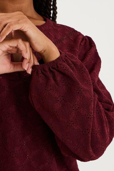 Women's Dark Plum Broderie Anglaise Long-Sleeve Blouse