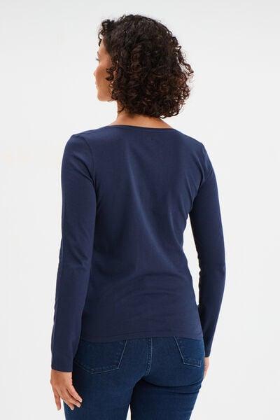 Women's Navy Cotton Crew-Neck Long-Sleeve T-Shirt