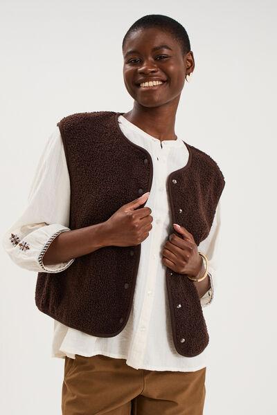 Women's Dark Brown Fleece-Effect Sleeveless Gilet