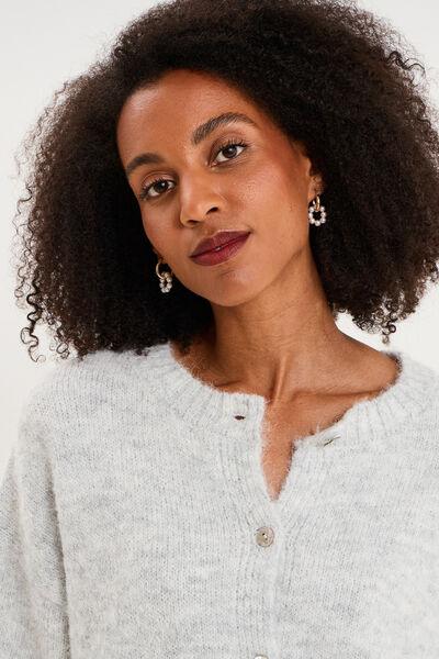 Women's Light Grey Short-Sleeve Buttoned Cardigan